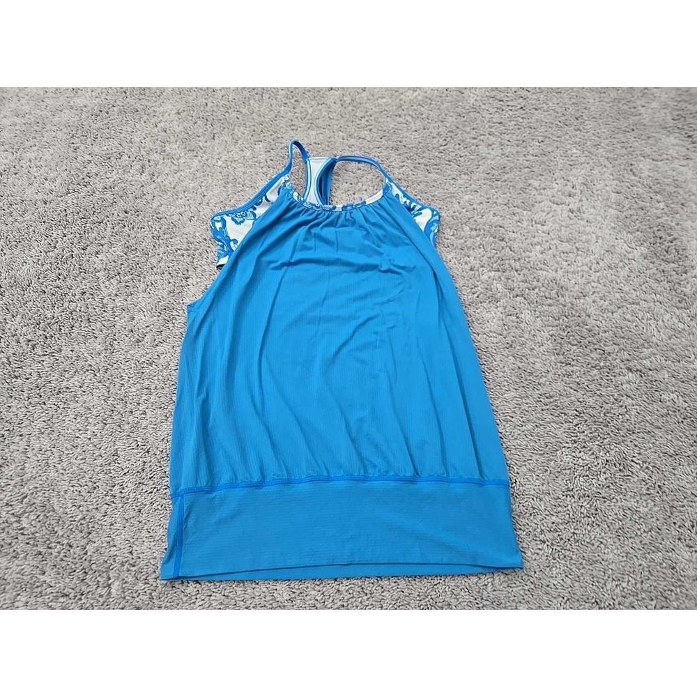 Lululemon Tank Top Womens 8 Blue Floral Built-In Sports Bra Yoga Athletic